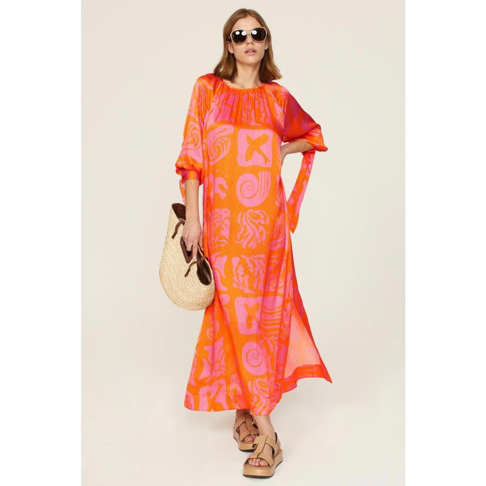 Rodebjer Wava Orange Dress Size S with Open Seam & Stain